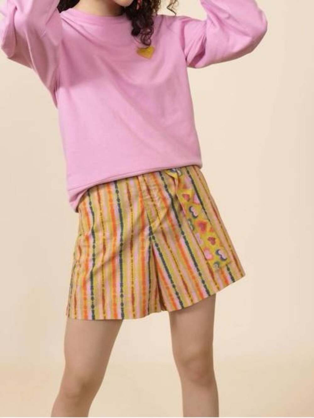 EMILY Lovelock Mia Love Striped Multicolor Women’s Shorts with Hearts Size Large